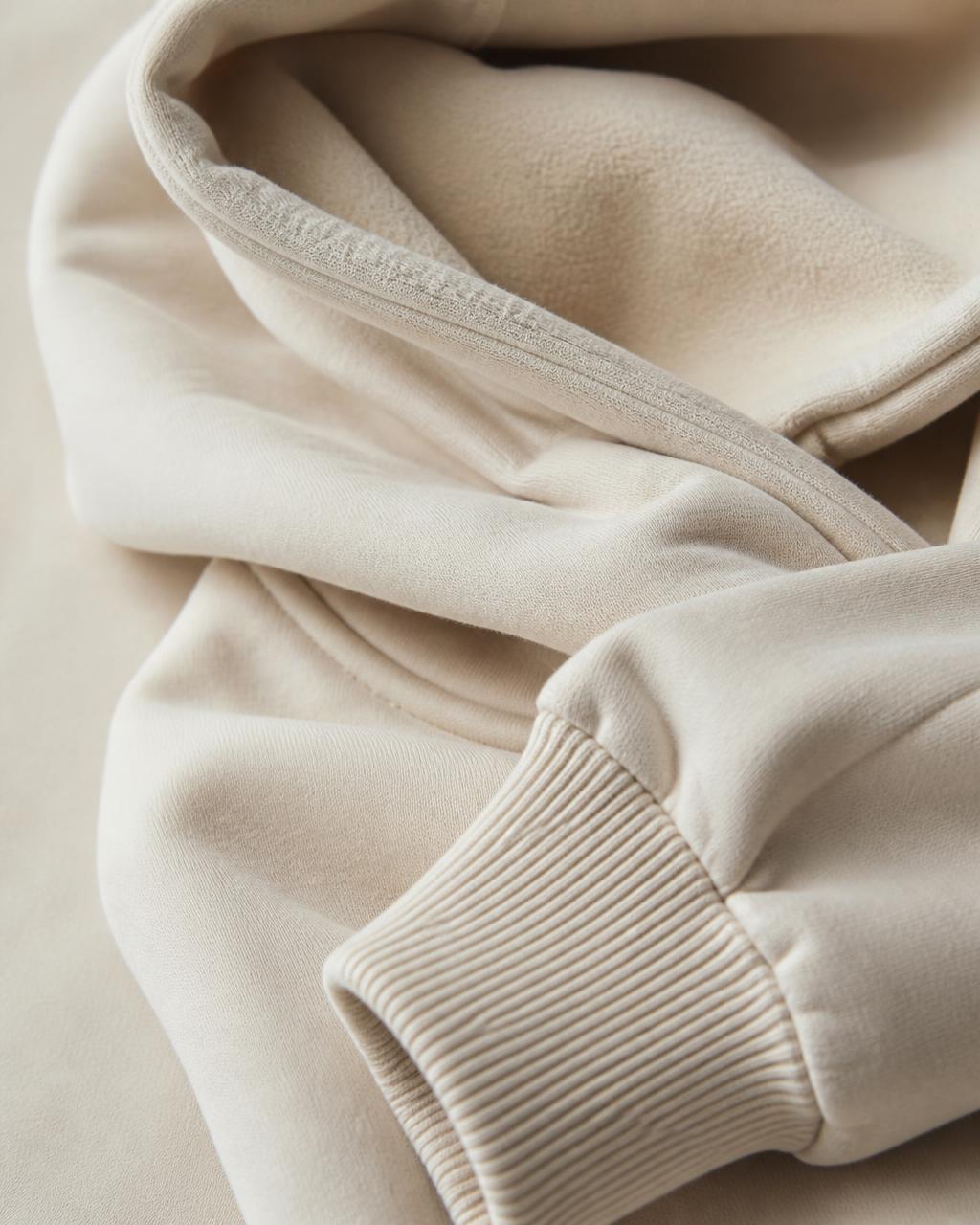 Detail of the double-layer structured hood and drawcord