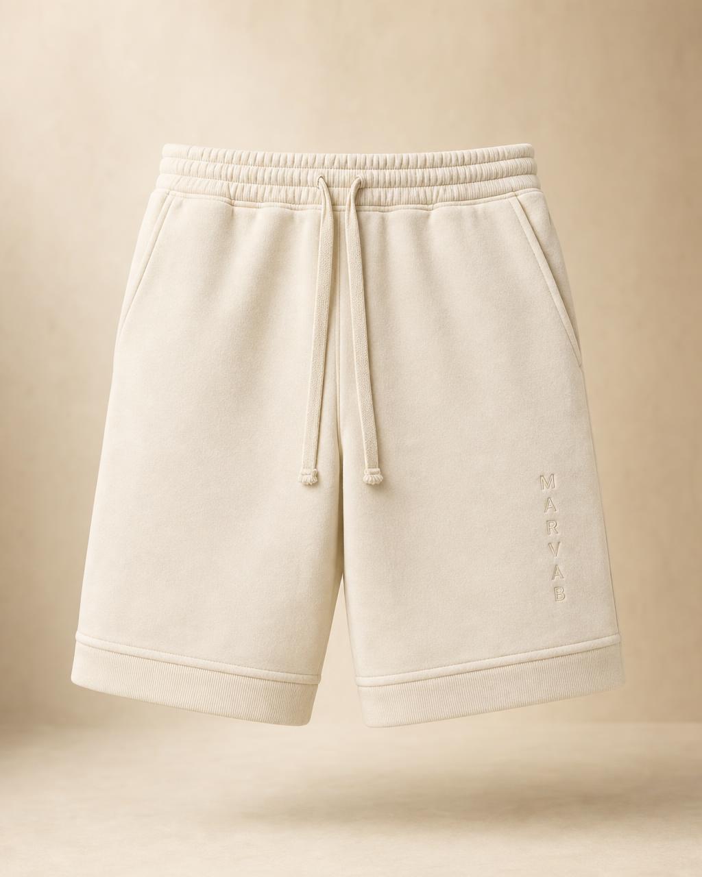 CORE 004 Shorts in Bone with the wordmark down the left leg